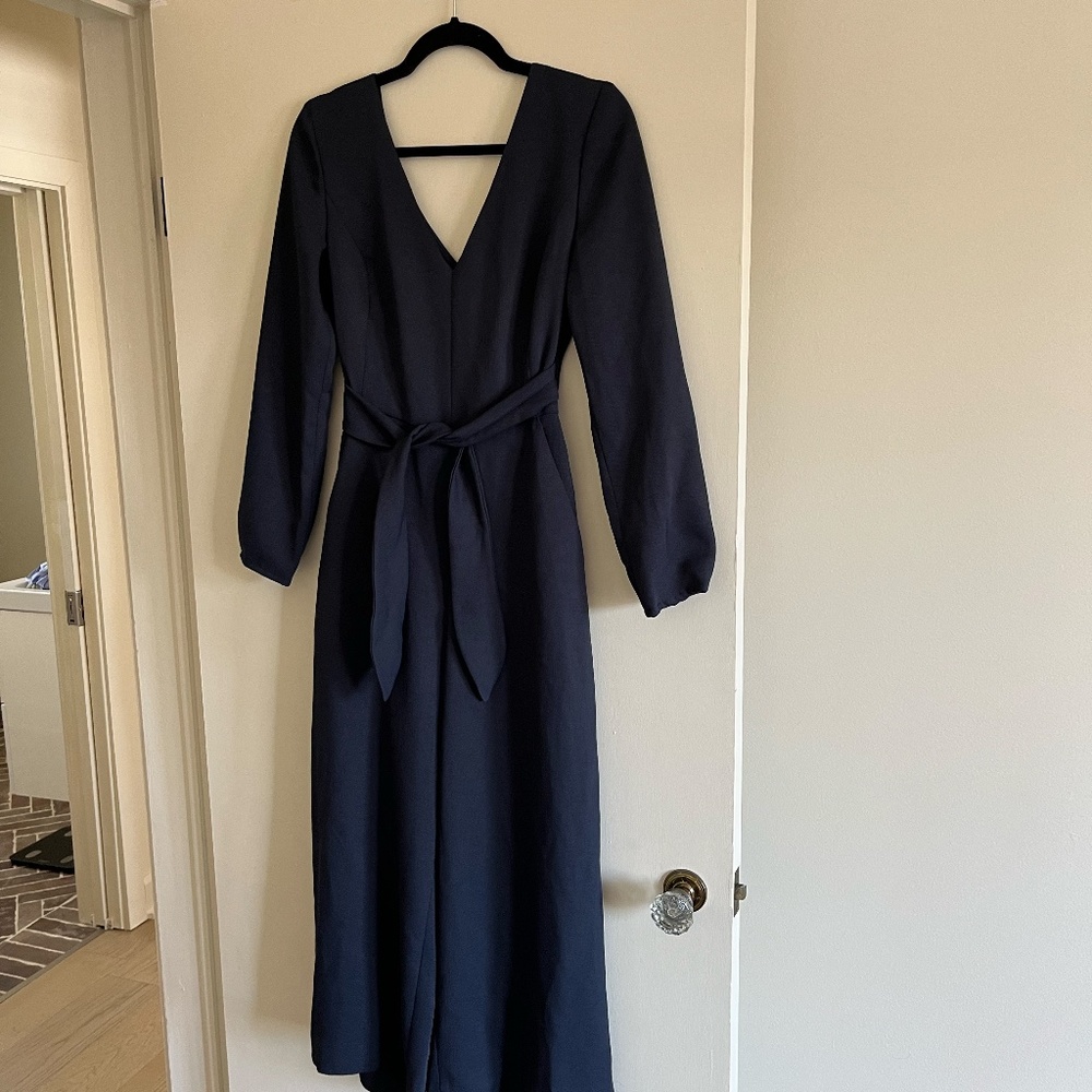 Aritzia Wilfred Écoulement Long-Sleeve Jumpsuit Tie Waist Blue / Navy